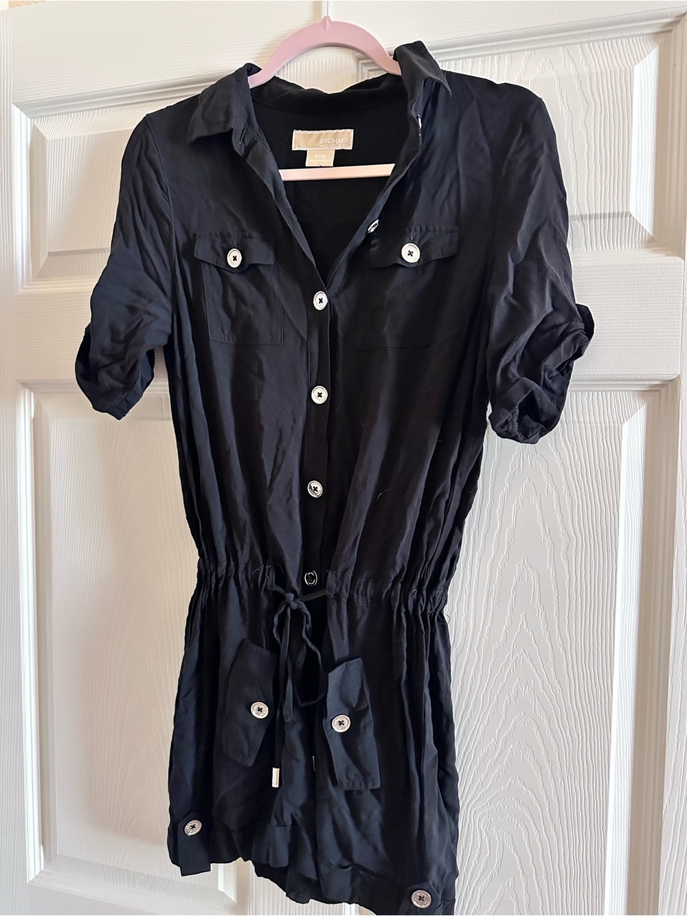 Michael Kors Black Button-Front Short-Sleeve Romper